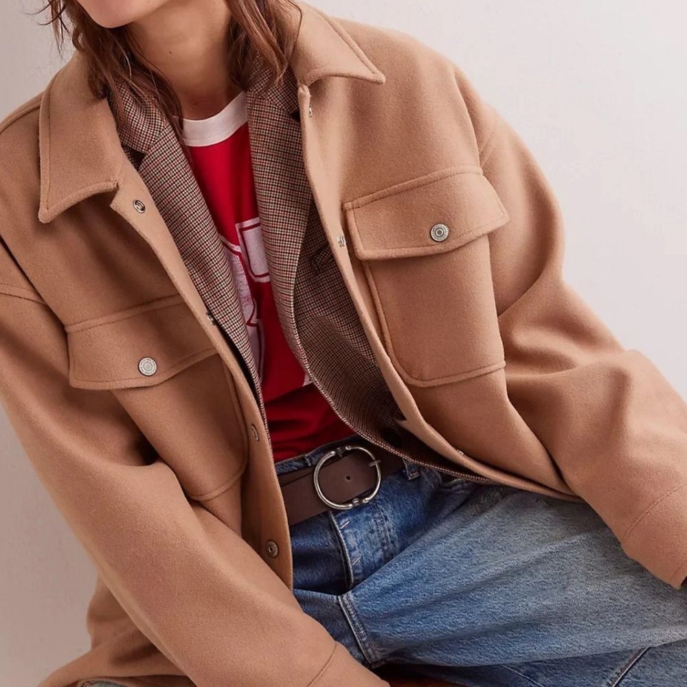 Free People We The Free Lola Shirt Jacket In Camel NWOT